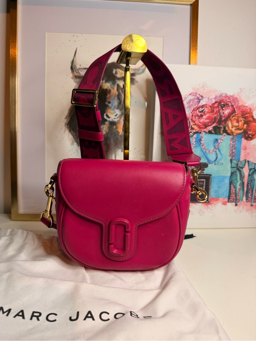 Marc Jacobs Bright Pink Compact Crossbody with Branded Strap